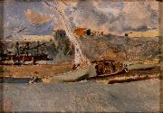 Maria Fortuny i Marsal Paisatge amb barques oil painting artist